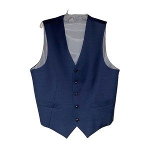Men's Adjustable Suit Vest Blue Solid Medium